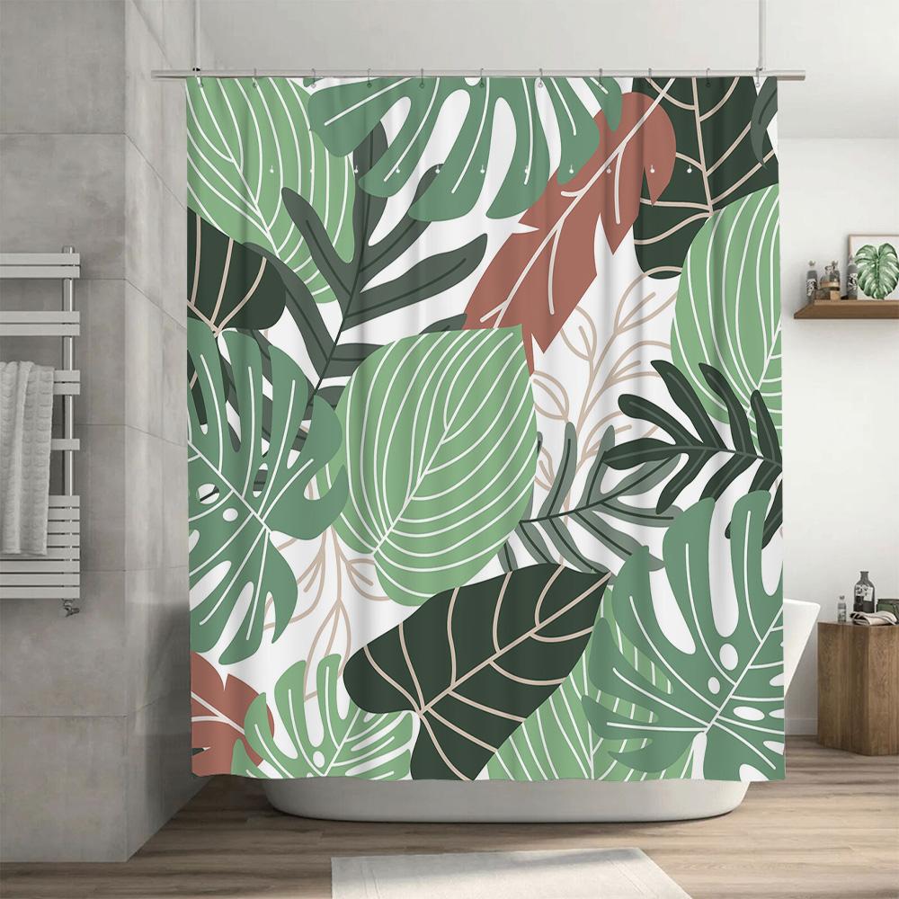 Green Leaf Shower Curtain Floral Bathtub Decor for Bathroom Modern Home Decoration 3D Printed Waterproof Fabric Custom Size Avai