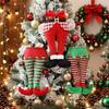 Red and Green Striped Elf Legs Ornament - Christmas Tree Decoration