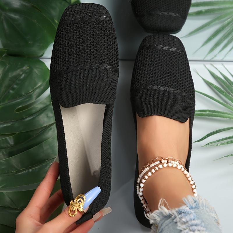 Women's Solid Color Daily Shoes, Slip On Soft Sole Flat Breathable Knitted Shoes, Lightweight Low-top Shoes