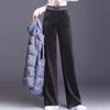 Fleecing Plush Thick Warm Letter Stripes High Waist Corduroy Straight OL Wide Leg Long Pant Women Winter Casual Trouser Clothing