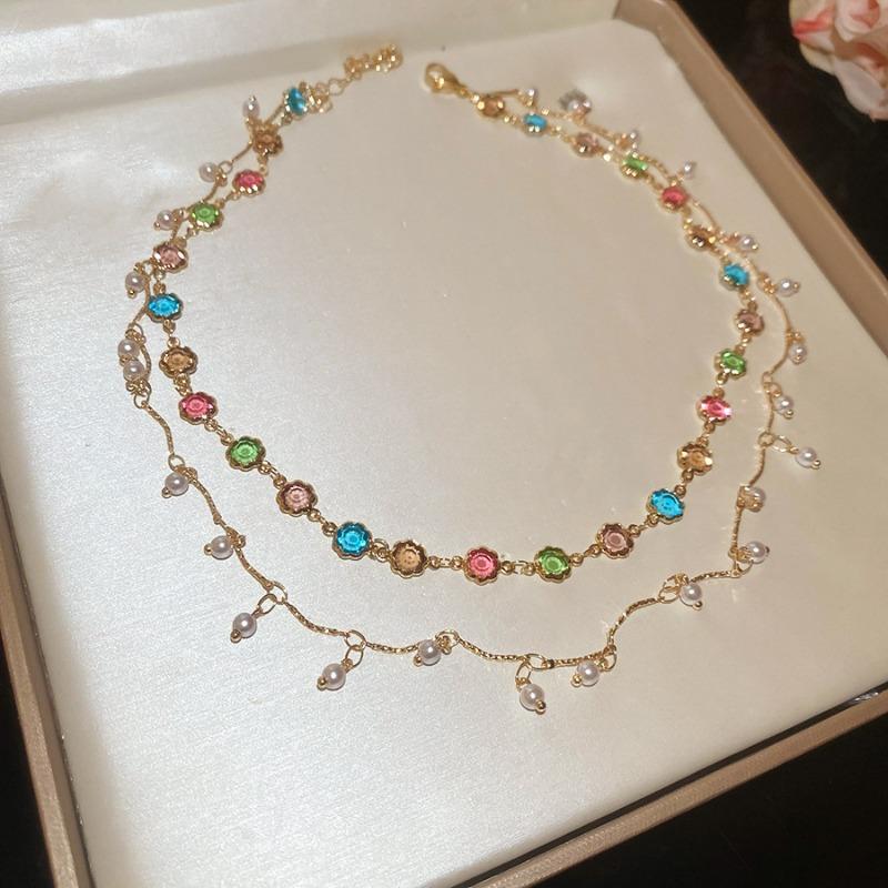 Exotische doppelreihige gestapelte Perlenkette leichte Luxus-High-End-Schlüsselbein-Kette Nischen-Mode-Design Halskettenkette Schmuck
