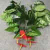 Silk Plants Artificial Multi Branch Red Palm Heart Ear Leaves Wedd Office Decor
