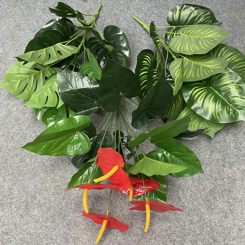 Silk Plants Artificial Multi Branch Red Palm Heart Ear Leaves Wedd Office Decor