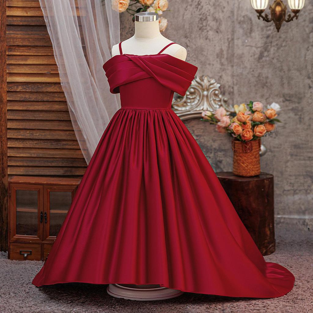 Children's Elegant One-Shoulder Long Evening Dress for Formal Parties