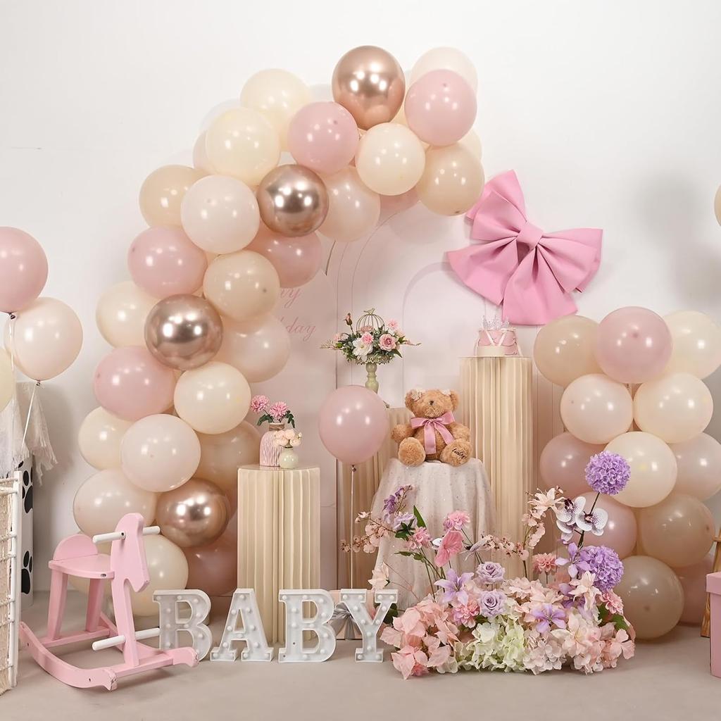 Dusty Pink Beige Balloons, 60 Pcs 12 Inch Pink Sand White Balloons, Metallic Gold Nude Cream Balloon for Girls Women Birthday Pastel Bridal Shower