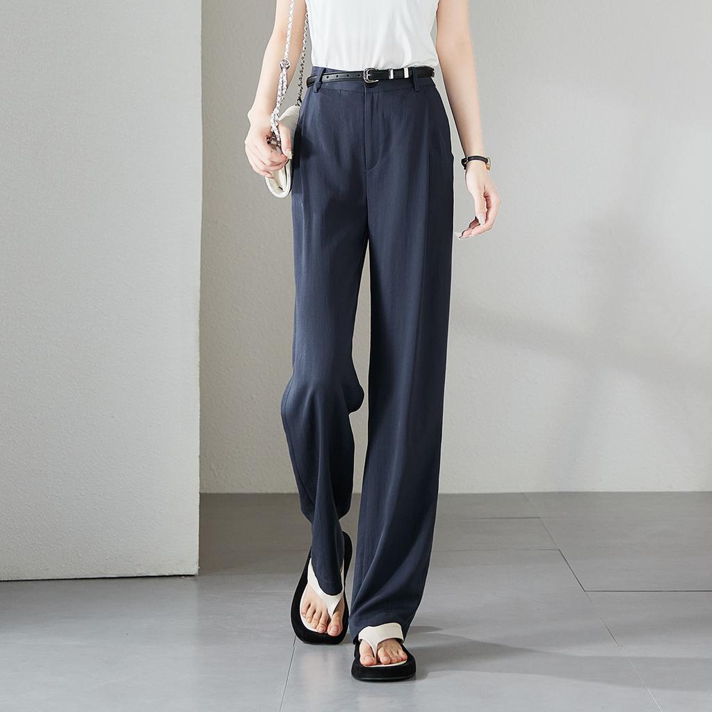 Semi elastic waist casual wide leg pants for women in 2026 summer, thin, fashionable, loose, versatile, slimming and floor hugging pants