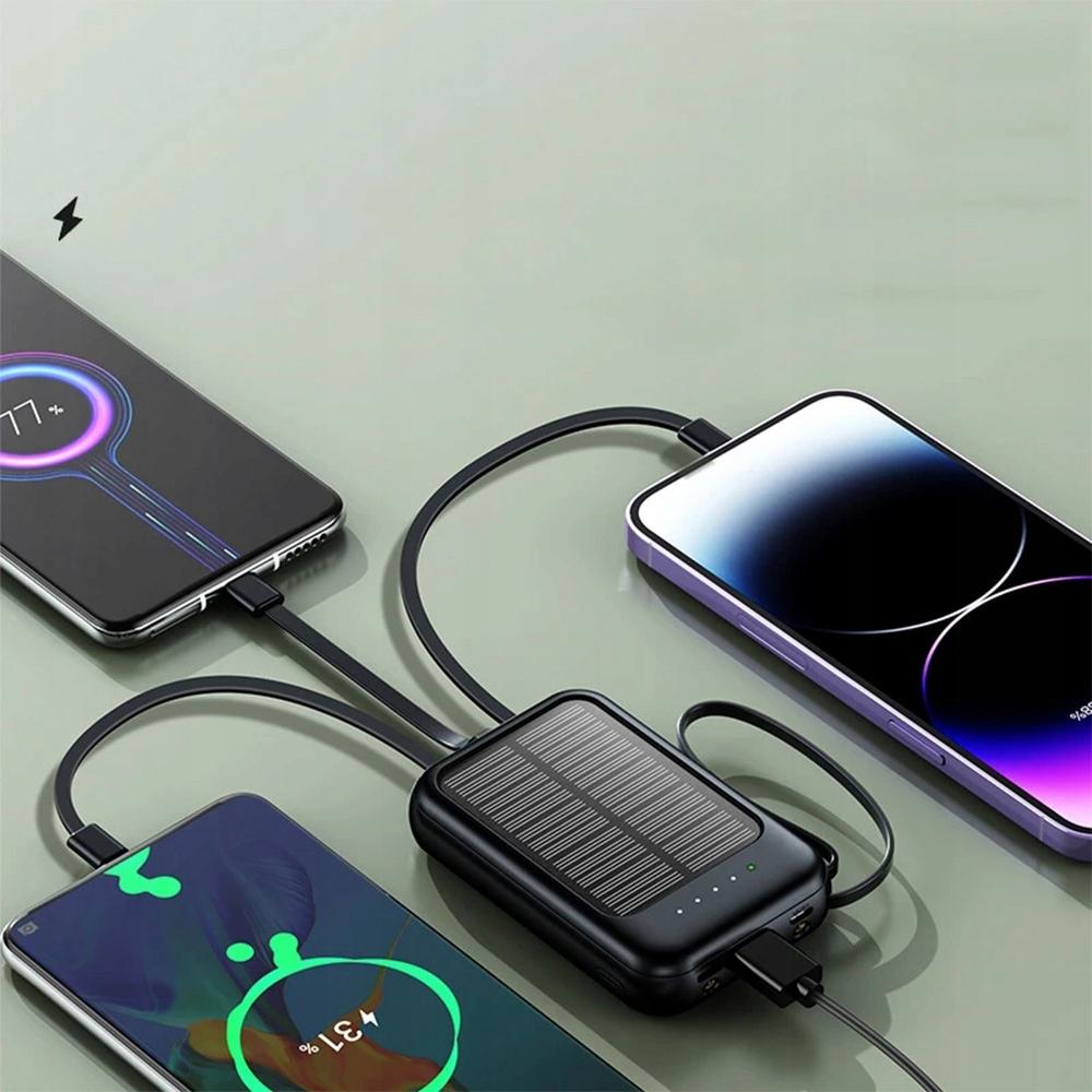 4-in-1 10000 mAh Solar Power Bank with Cables and Flashlight