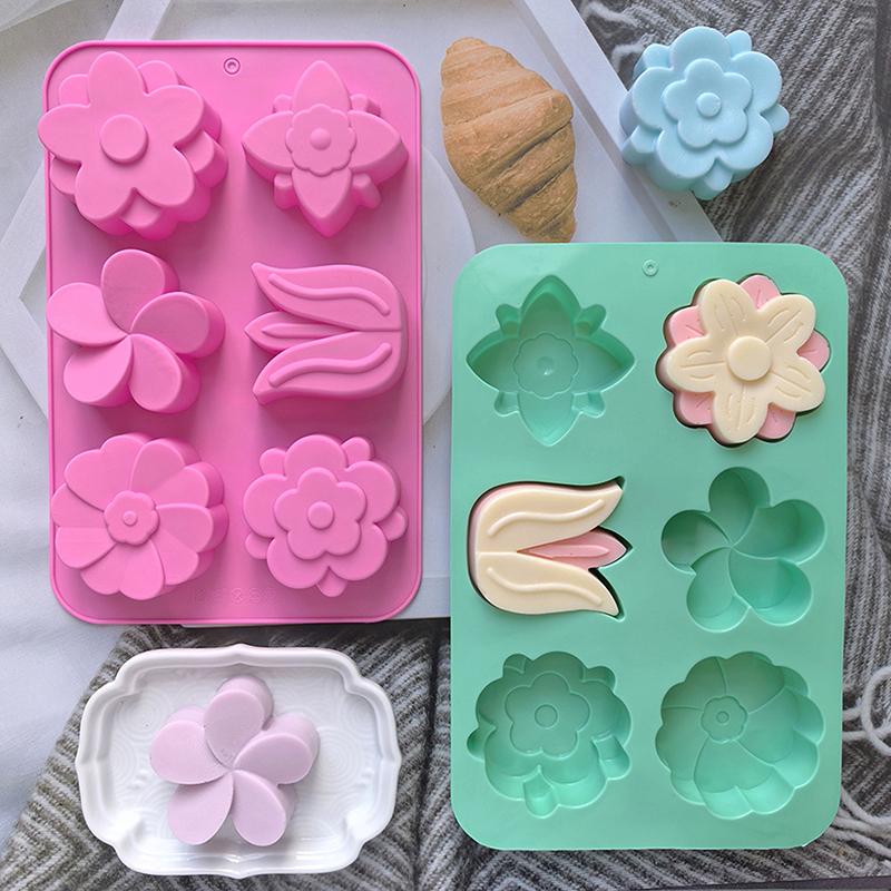 6 Cavity Flower-Shaped Of Tulip Silicone Mold Suitable For Soap Candle Hand Making Diy Cake Chocolate Dessert Baking Mold