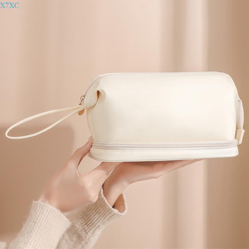 X7XC Doppellagige Make-up-Tasche für Damen Mädchen Einfarbige Kulturtasche Große Kapazität Kosmetiktasche Kosmetiktasche