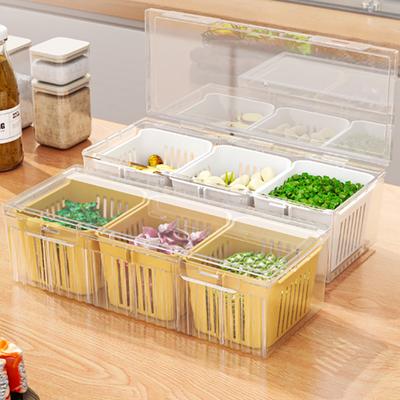 Lebensmittelechter Kühlschrank-Aufbewahrungsorganisator, Für Ingwer, Frühlingszwiebeln, Zwiebeln, Obst, Gemüse - Frischhaltebox mit Abtropfeinsatz