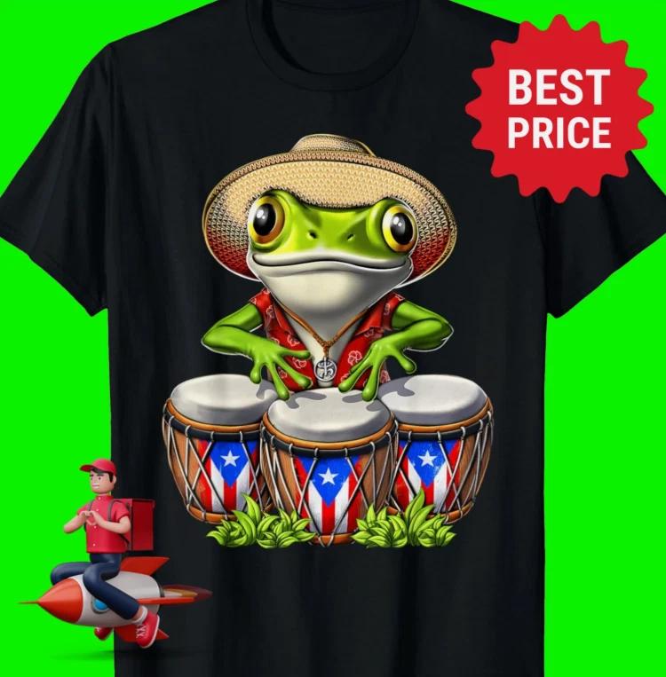 Puerto Rico Coqui Frog Boricua Puerto Rican Flag Taino T-Shirt 2XL