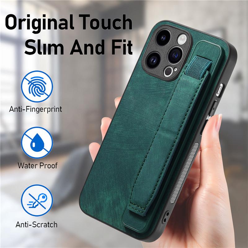 Wrist Strap Leather Phone Case for iPhone 15 Pro Max 14 Plus 13 12 for Samsung Galaxy S24 Ultra S23 S22 S21 FE A35 A25 A15 A05 A54 A24 A14 A53 Cover