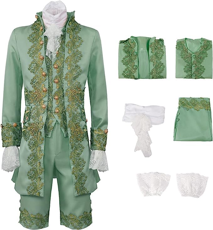 HIKAMY Halloween Medieval Court Retro Tuxedo Stage Wedding Costume Men's Costume, Prince, Duke, Noble, Costume, Set, Costume, (Small, Green)