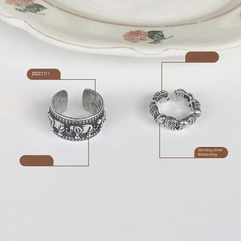 Vintage Thai Silver Elephant Open Ring: Durable, Unique, Adjustable Design for Women.