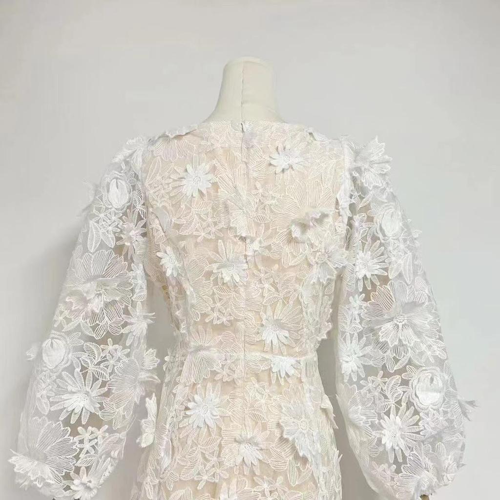 Australian Summer 2024 Floral Round Neck Hollow Waist Long Dress for Women