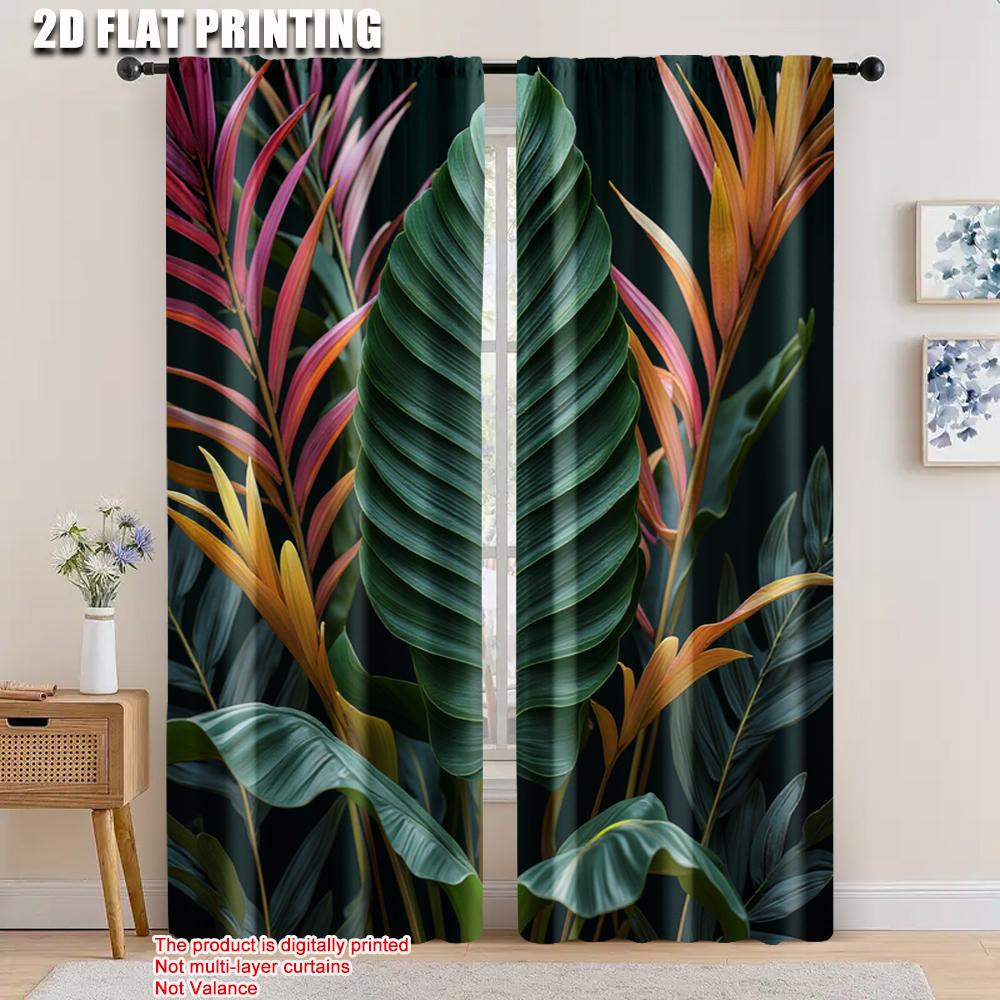 

2pcs, 2D flat printing Window Treatment Curtains green leaf Versatile Durable Polyester,Without Electricity Spring Party & 52.50×116.00 CM 2pcs