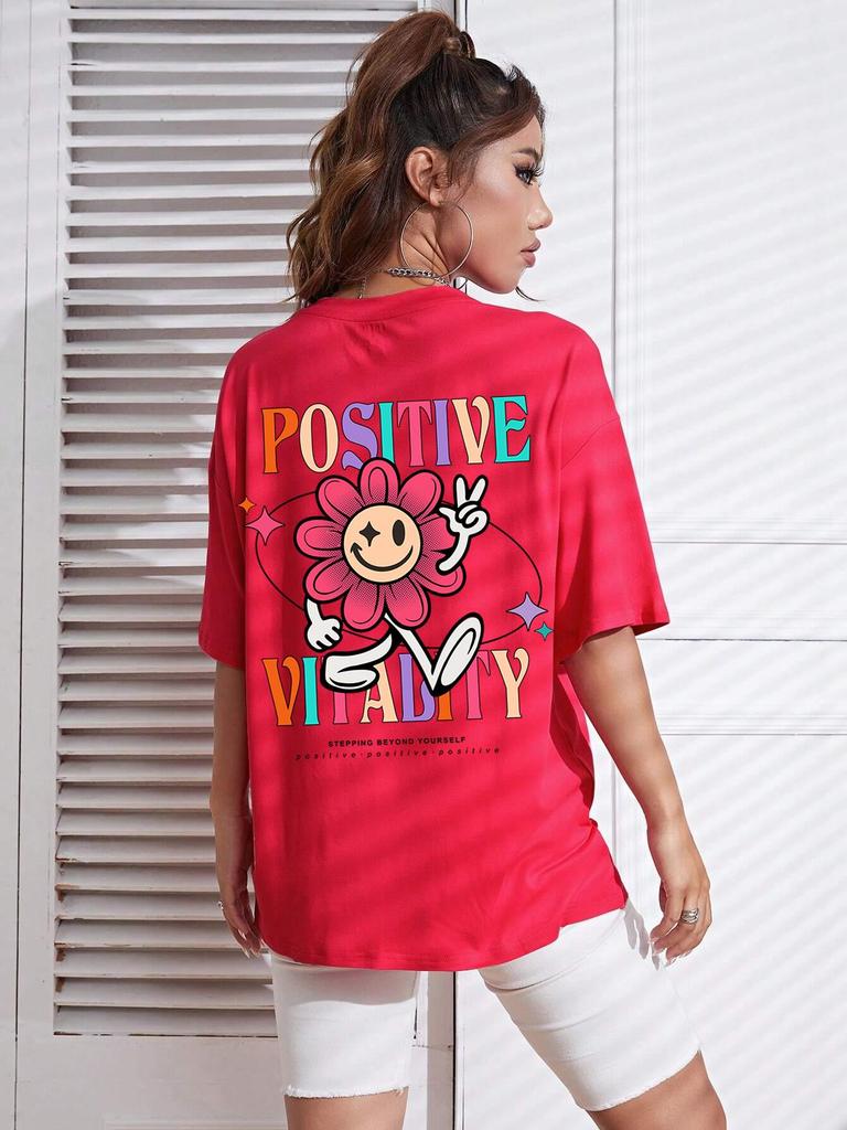 Positive Vitality Sunflower Printed Female Tshirt Harajuku T-Shirts Breathable Short Sleeve Hip Hop Fashion Street Tops Women