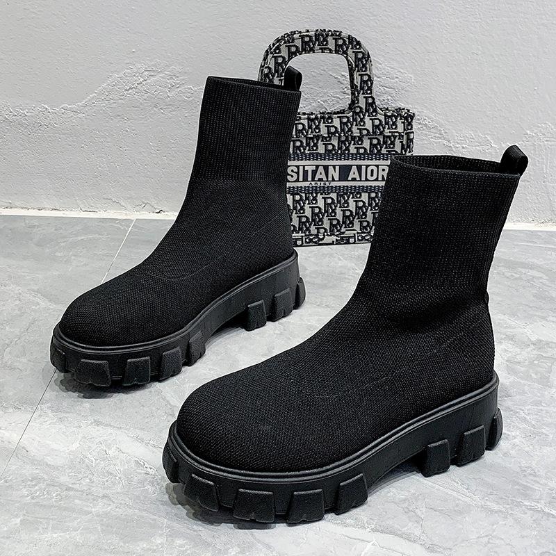 

Новые женские роскошные женские сапоги больших размеров, пара носков, женские повседневные вязаные ботильоны с толстой подошвой 35-43 39 чёрный