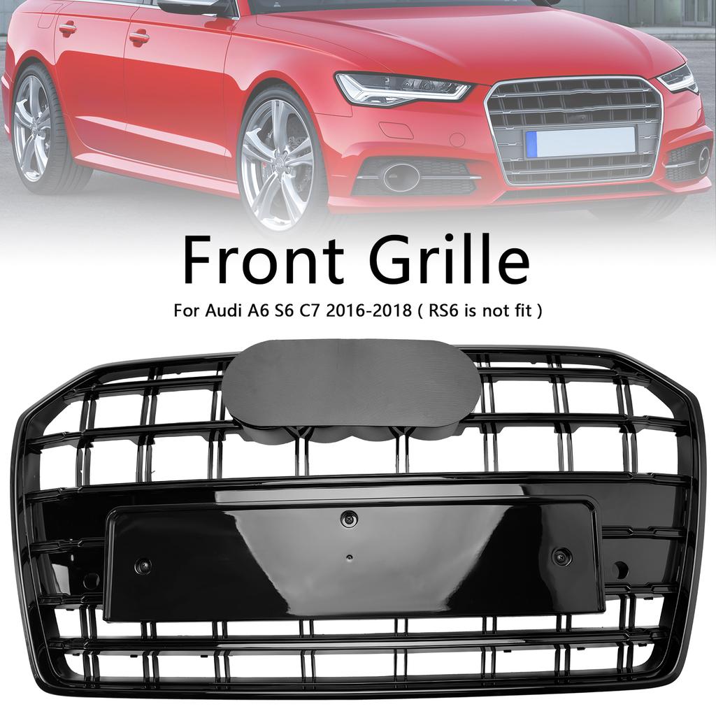 S6 Style Front Bumper Grille Grill Fit A6 S6 C7 2016-2018 Black