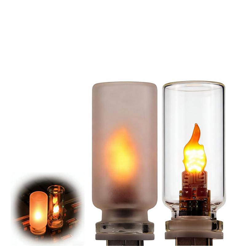 USB Flame Flickering LED Frosted Clear Glass Candle Night Light Simulated Flame for Car Home Room Laptop PC Festival Decoration