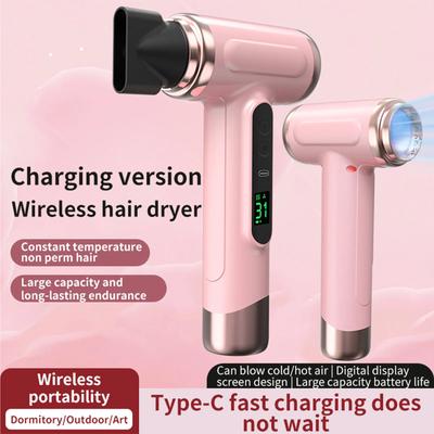 Uscător de păr portabil cu încărcare USB, mâner ergonomic, uscător de păr cu aer cald și rece 200W, uscare rapidă, ușor, cu duză pentru călătorie