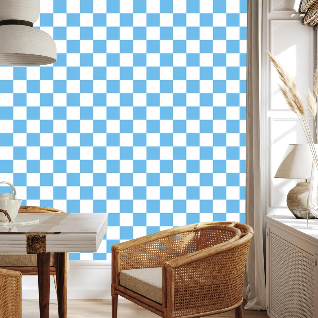 Azure Checkerboard Wallpaper for Living Room and Bedroom 50x1000