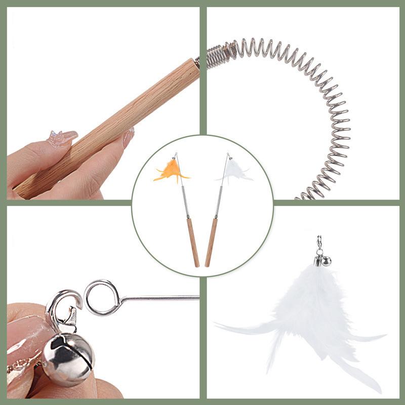 Wooden Handle Spring Feather Cat Wand Toy