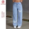 JEANS DE MUJER Y2K Jeans con Perforaciones Calientes de Mariposa Pantalones Rectos Ajustados Decoración para Mujer