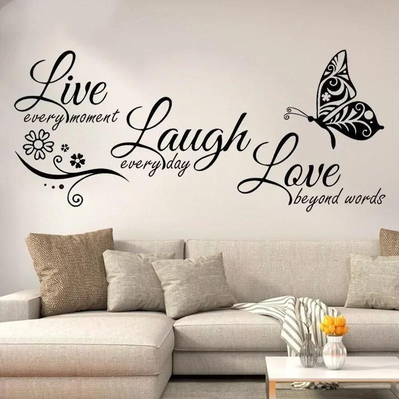 

New Live Laugh Love Butterfly Flower Wall Art Sticker Modern Wall Poster Quotes Vinyls Stickers Home Decor Living Room Ornament