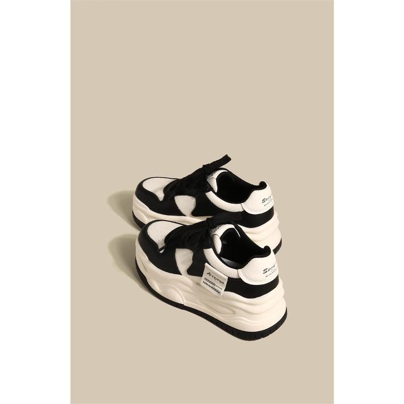 Niche Thick Baseplate Shoes Women's Spring New Versatile Height Increase Panda White Shoes