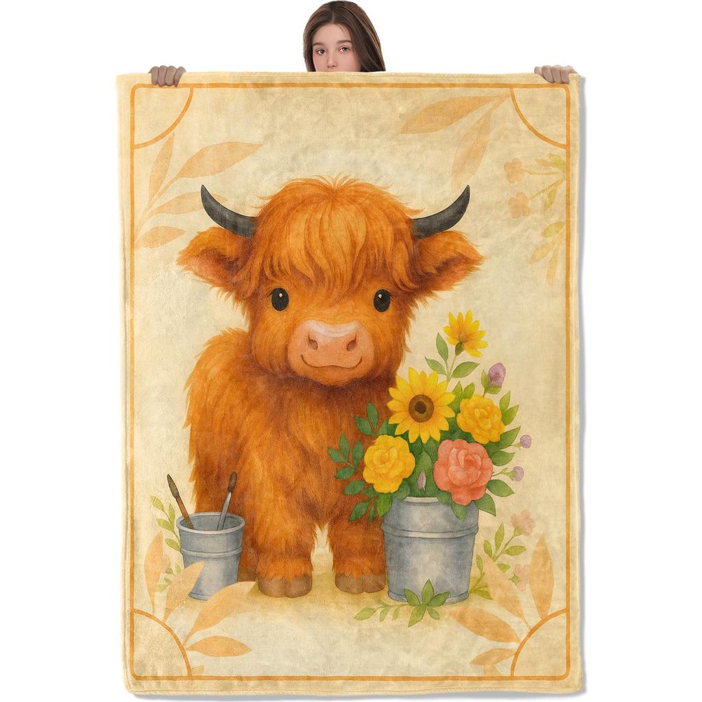 Cute Highland Cow Fleece Blanket Soft Cozy Farm Animal Flannel Throw Blanket for Farmhouse Bedroom Sofa Couch Outdoor Travel