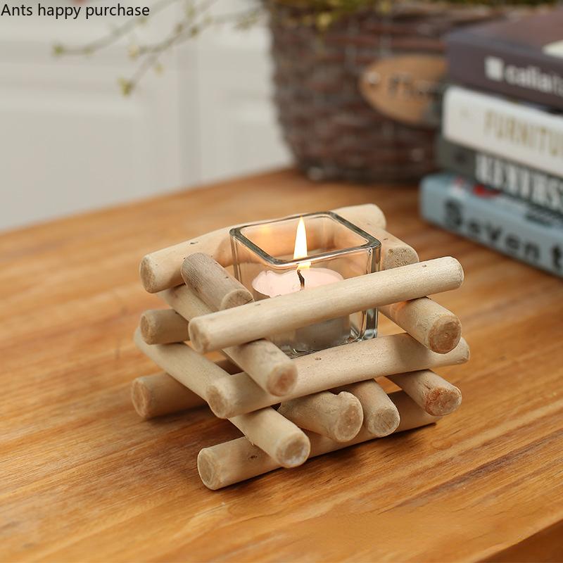 Handmade Wooden Candle Holder Crafts Candlestick Holder Dining Table Candle Base Wedding Decor Candlelight Dinner Candlestick