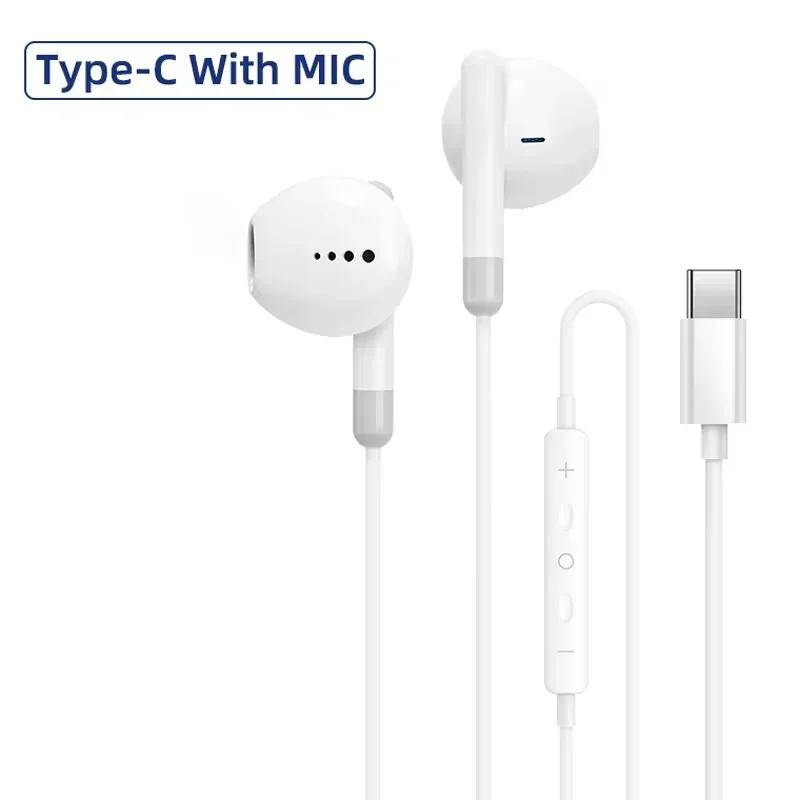 New Half In Ear Wired Earphones With Microphone 3.5mm/Type C For iPhone 16 15 Android Samsung S24 S23 Xiaomi 15 Gaming Headphone