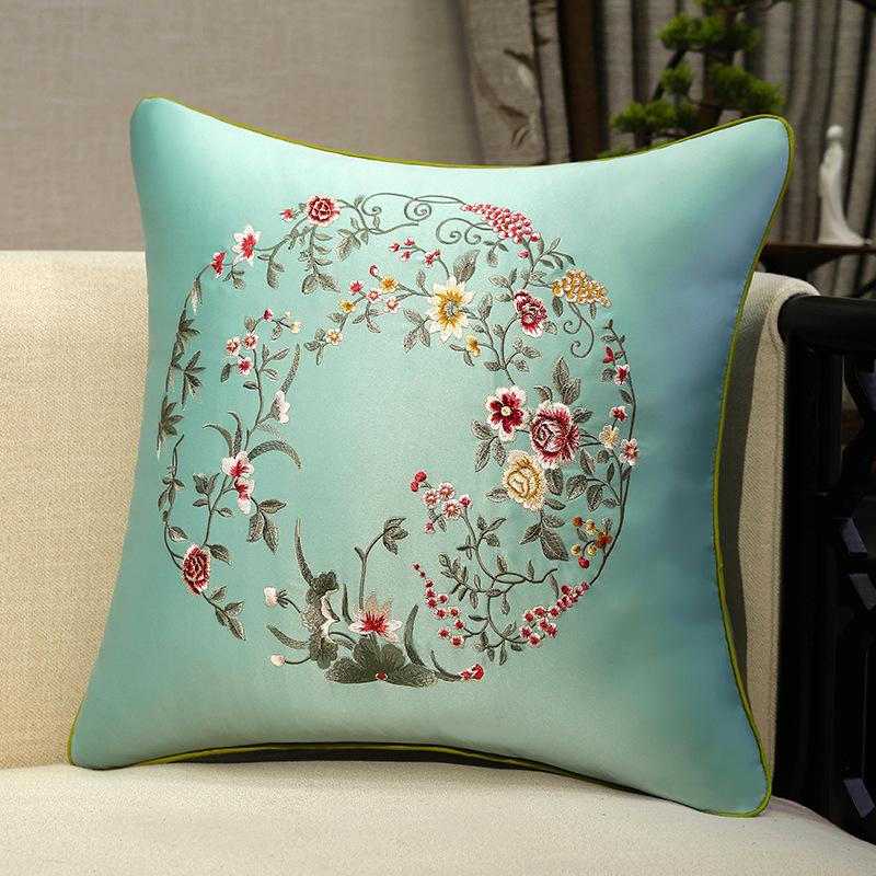 Chinese-style Embroidery Throw Pillow Redwood Sofa Cushion Cover Headboard Flowers Solid Wood Chair Lumbar Support Cushion Cover
