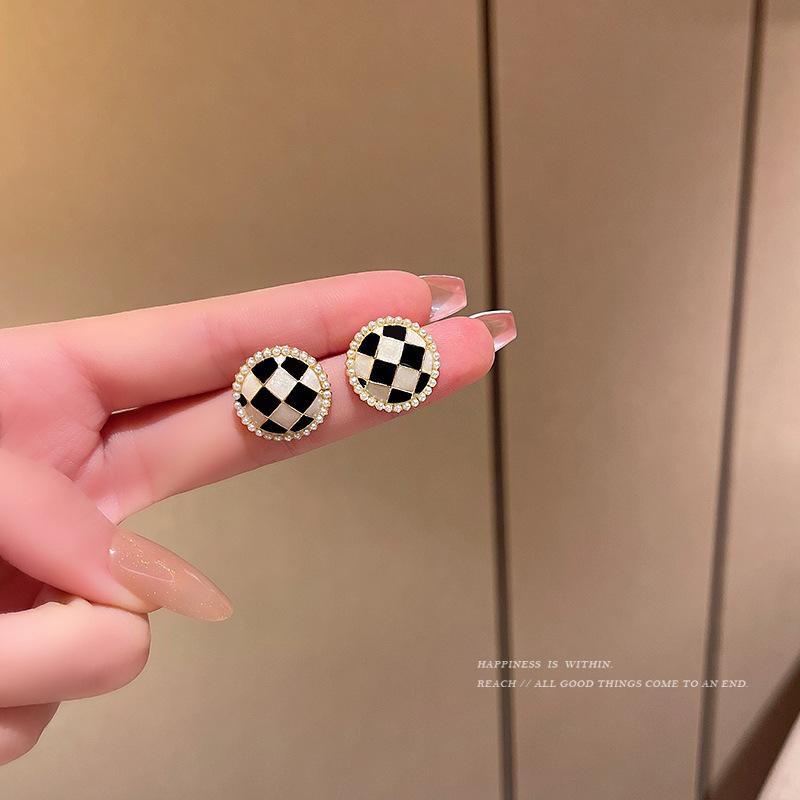 925 Silver Needle Temperament High-end Full Diamond Pearl Earrings Women's ins Wind Geometric Earrings Korean Light Luxury Earrings