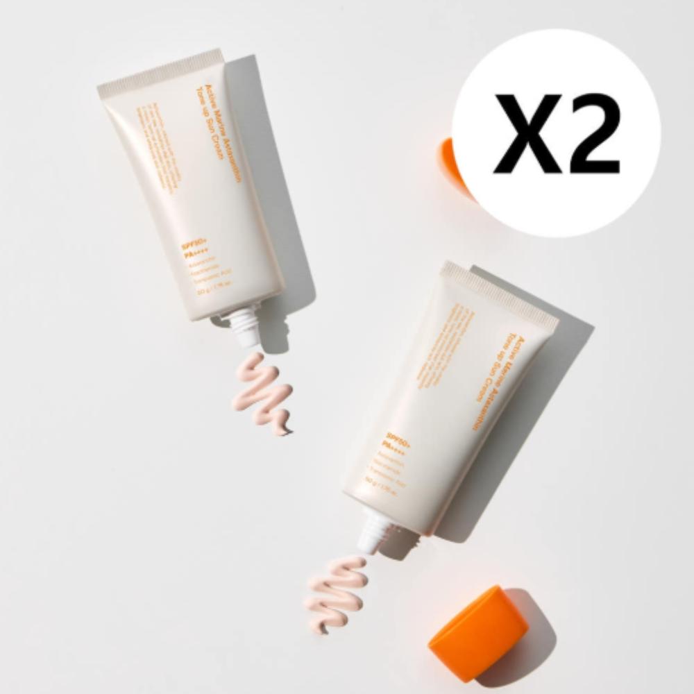 SUNGBOON EDITOR Active Marine Astaxanthin Tone-Up Sunscreen 50ml, Pack of 2 | Brightening & Anti-Blemish UV Protection