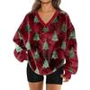 Women's Fashionable V-neck Christmas Printed Long Sleeved Casual Pullover Plush Warm Pocket Sweatshirt Top