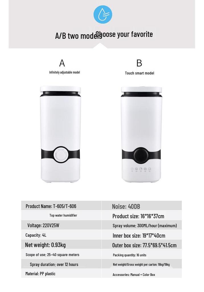 4L Ultrasonic Humidifier with LED Color Light & Aroma Diffuser