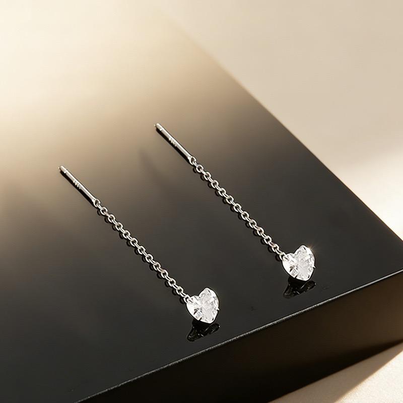 925 Sterling Silver Earrings For Women Trendy Geometric Zircon Long Chain Earring Jewelry Prevent Allergy Party Gift Accessories