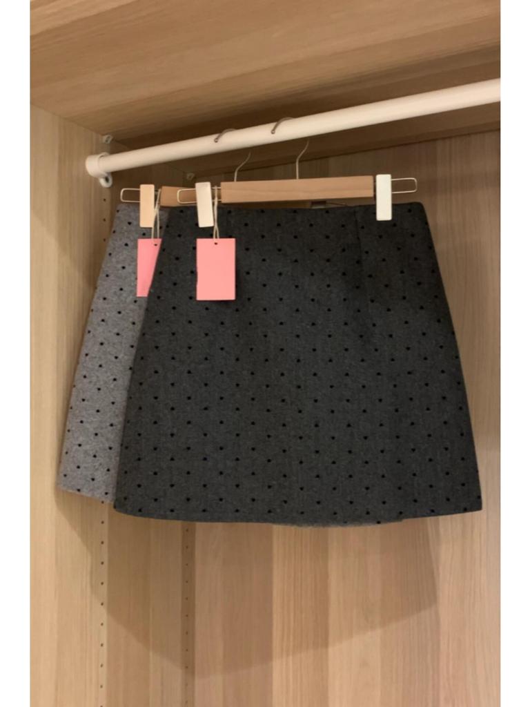 Spicy Girl Gray Polka Dot Wool-Blend High-Waisted A-Line Midi Skirt