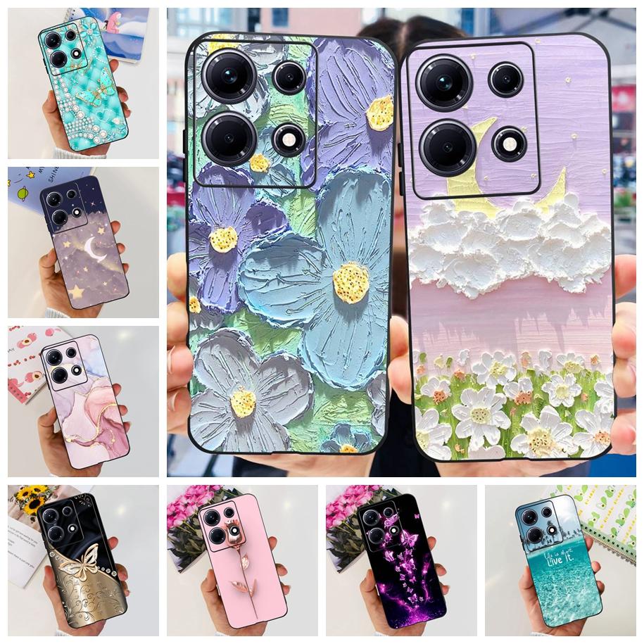 For Infinix Note 30i Case Stylish Flower Black TPU Shockproof Bumper For Infinix Note 30 Pro X678B Phone Cover Note 30 5G Fundas