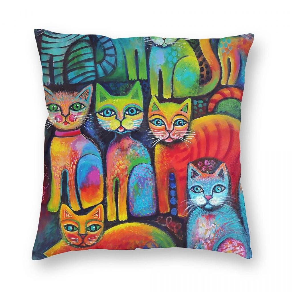 Colourful Kittens Square Pillowcase Polyester Linen Velvet Creative Zip Decor Throw Pillow Case Bed Cushion Cover