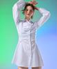 KOLEAT Shirring Glam Slim Long Sleeve Shirt Mini Dress [White] Skirt Ver.