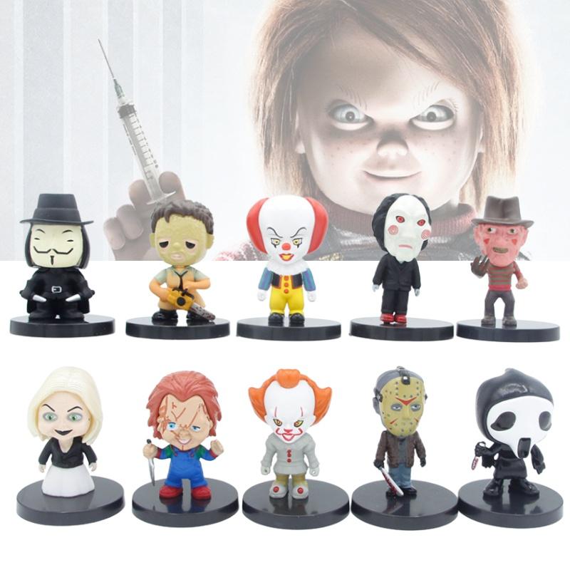 Sada 10 PVC figurek postav z hororových filmů Chucky, Joker, The Crow a další!