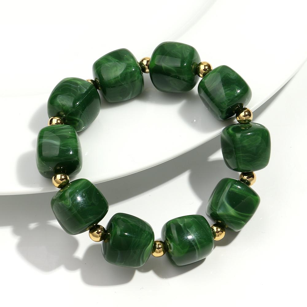 Exaggerated Geometric Beaded Acrylic Elastic Bracelets for Women Men Boho Trendy Square Beads Stack Bangle Retro Jewelry Gift
