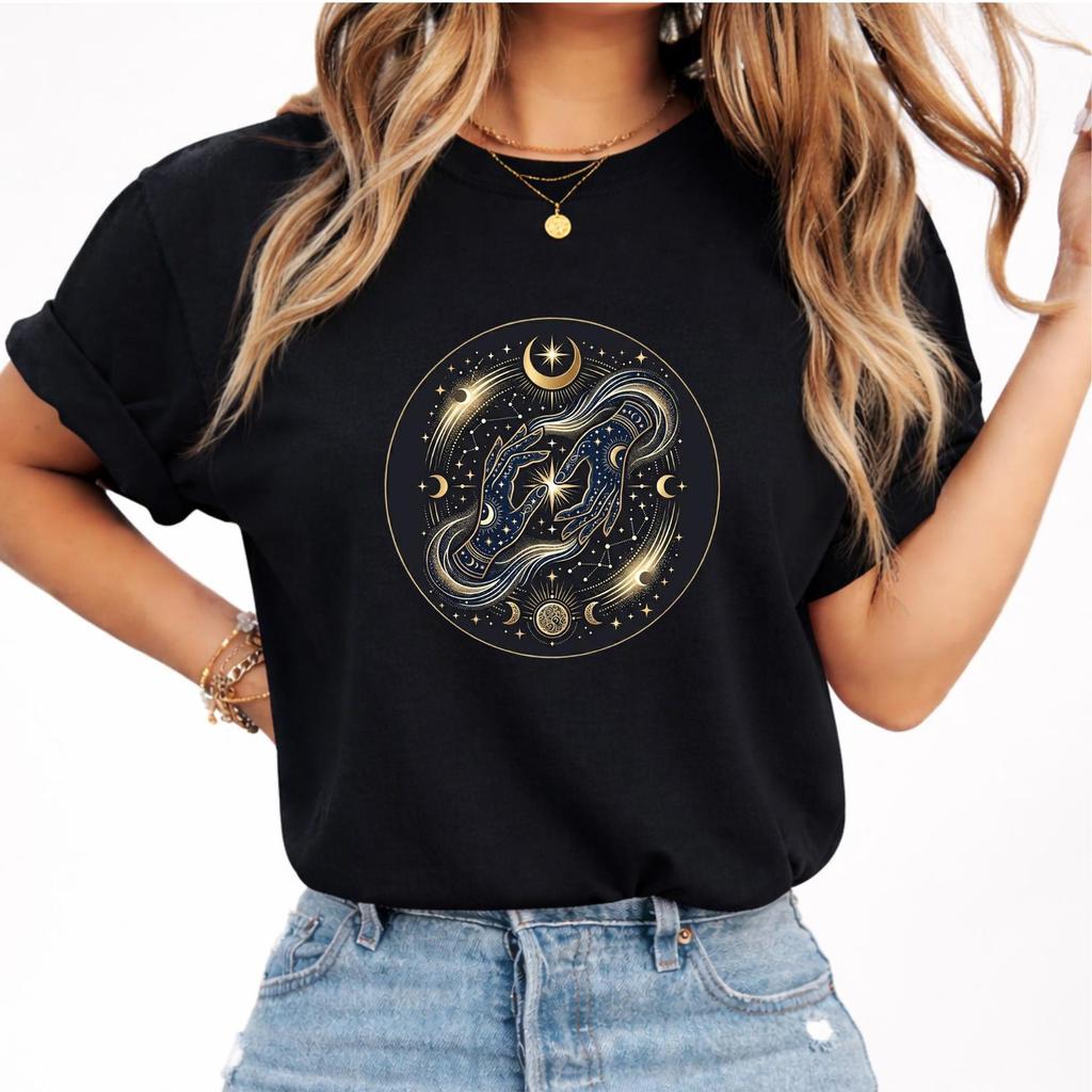 Celestial Hands Shirt and kids tshirt, Spiritual Cosmic Graphic Tee, Elegant Mystic Fashion