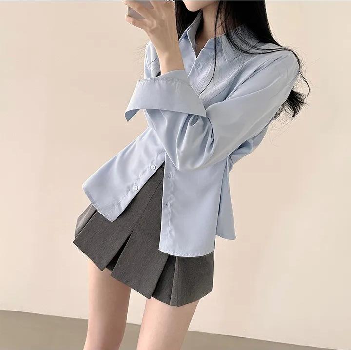 Cămașă minimalistă coreeană cu culoare uni, cu talie legată, pentru slăbit, cu mâneci lungi, pentru femei