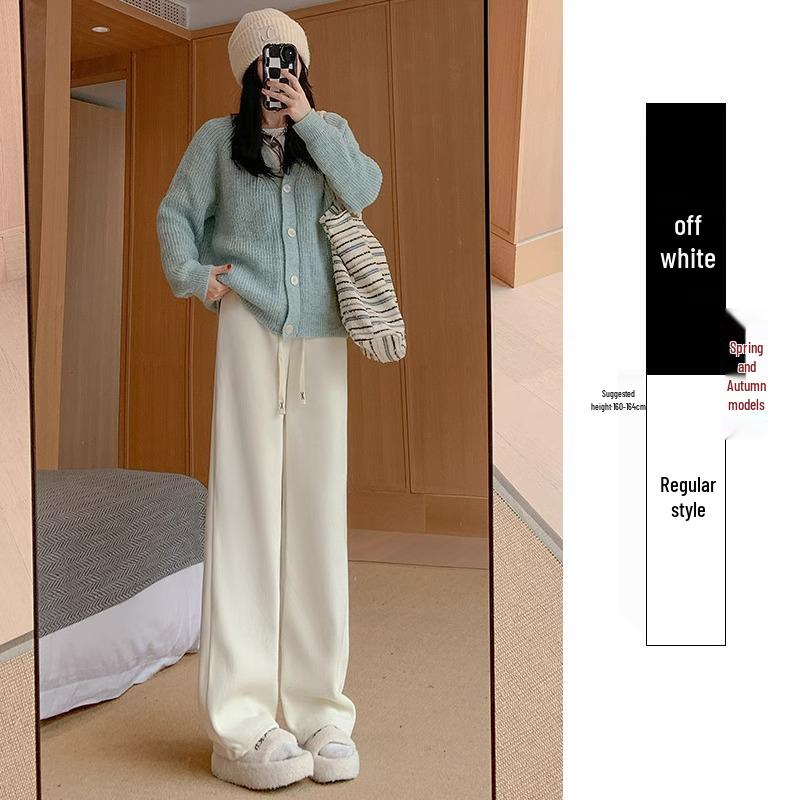 Women's High-Waisted Black Fleece-Lined Floor-Length Pants - 145cm, Straight-Leg/Narrow/Wide-Leg, Autumn/Winter, Petite 150