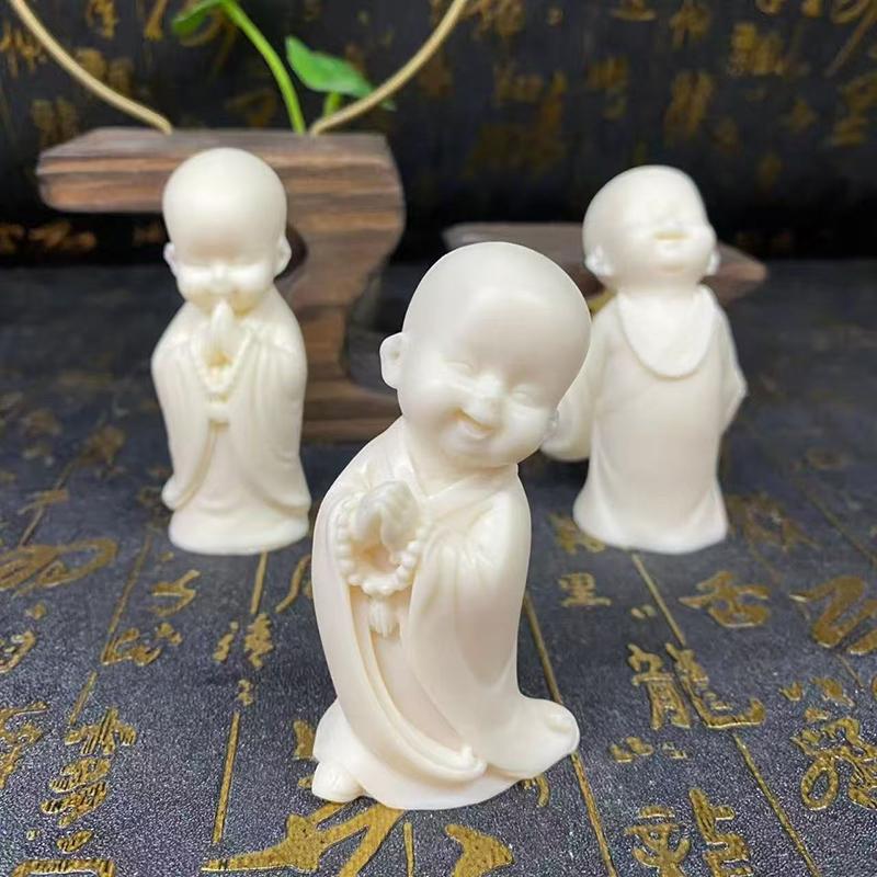 

Imitation ivory Cute little monk sculptures and figurines Home Room Office Car Wealth Luck Feng Shui Decor Character figurine