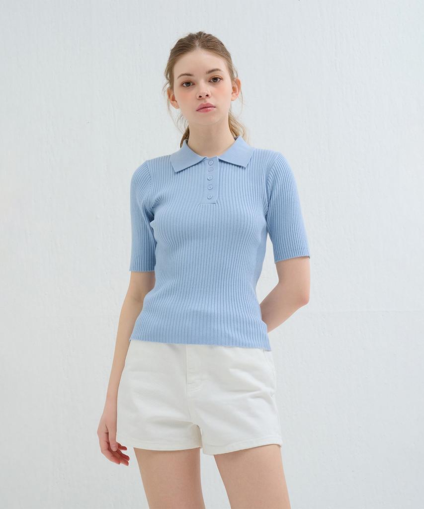 Kamino Ribbed Collar Knit Blue